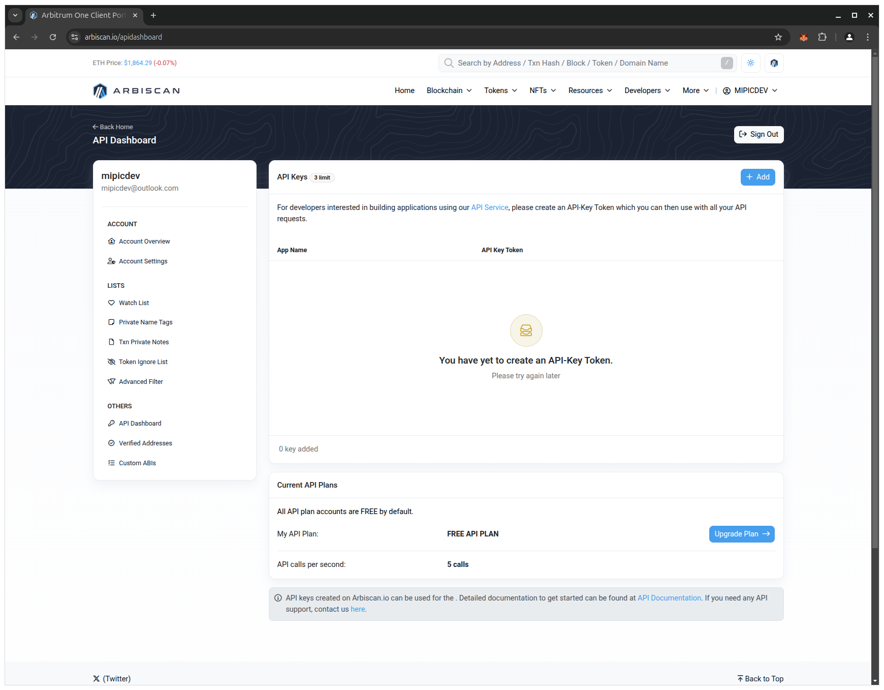 Arbiscan: add API key